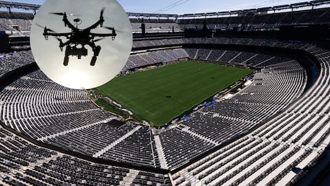 Imagen referencia del estadio de Nueva Jersey, en Estados Unidos, y un dron.