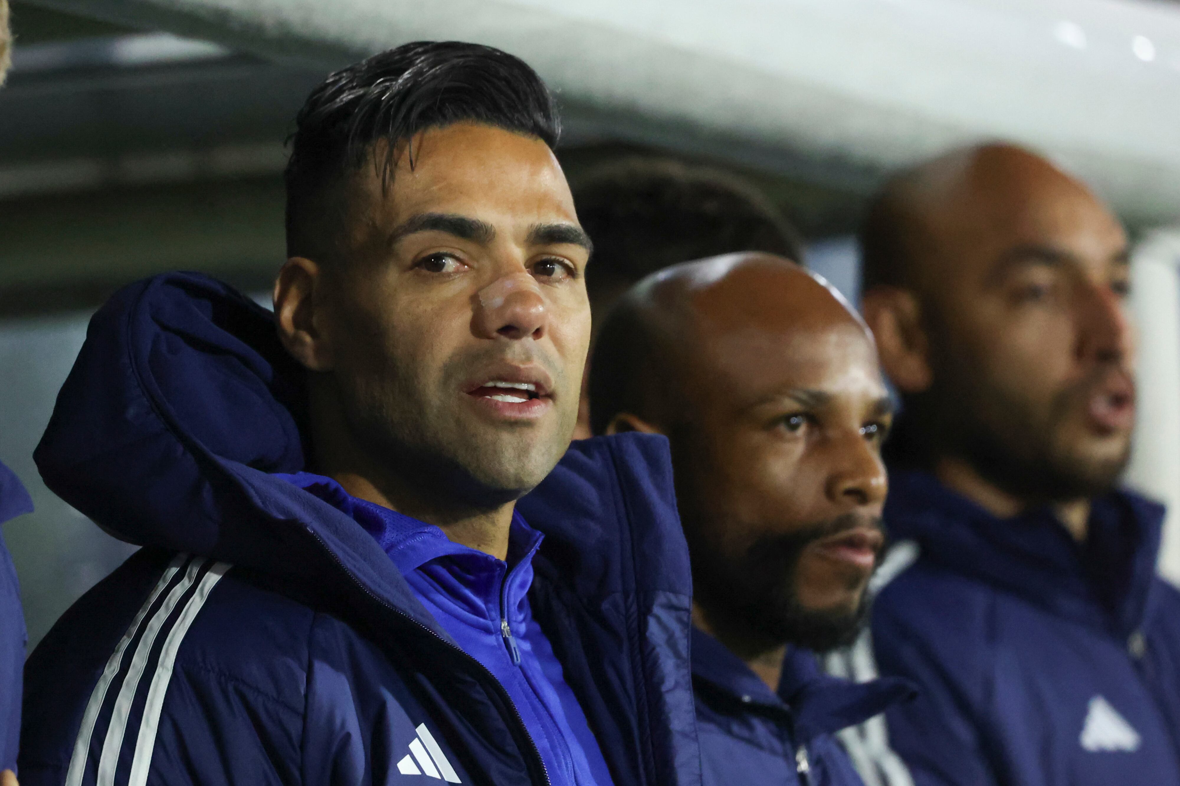 BOGOTA, COLOMBIA - FEBRUARY 8: Radamel Falcao of Millonarios looks on during a Liga Colombiana match between Millonarios and La Equidad at Estadio El Campin on February 8, 2025 in Bogota, Colombia. (Photo by Santiago Arenas/Eurasia Sport Images/Getty Images)