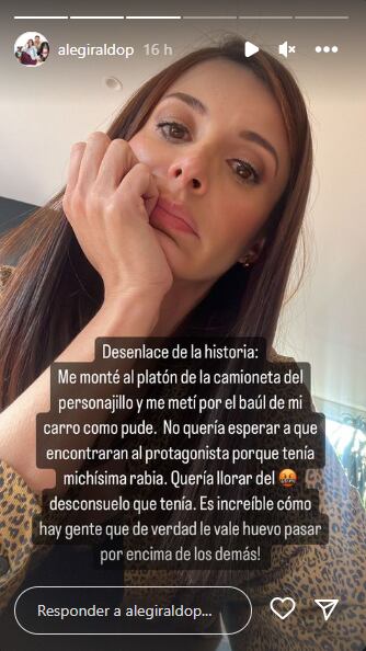 Alejandra Giraldo se vio obligada a entrar a su propio carro por el baúl.