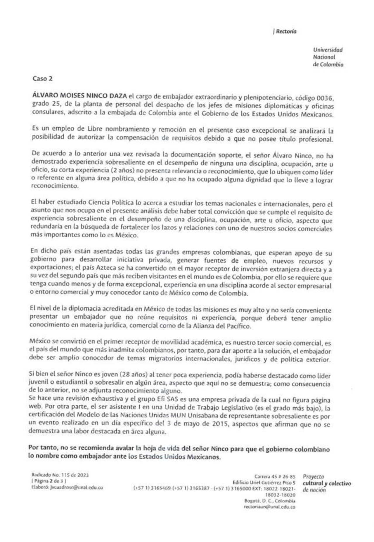 Las palabras de Dolly Montoya, rectora de la Universidad Nacional, frente al caso de Moisés Ninco.