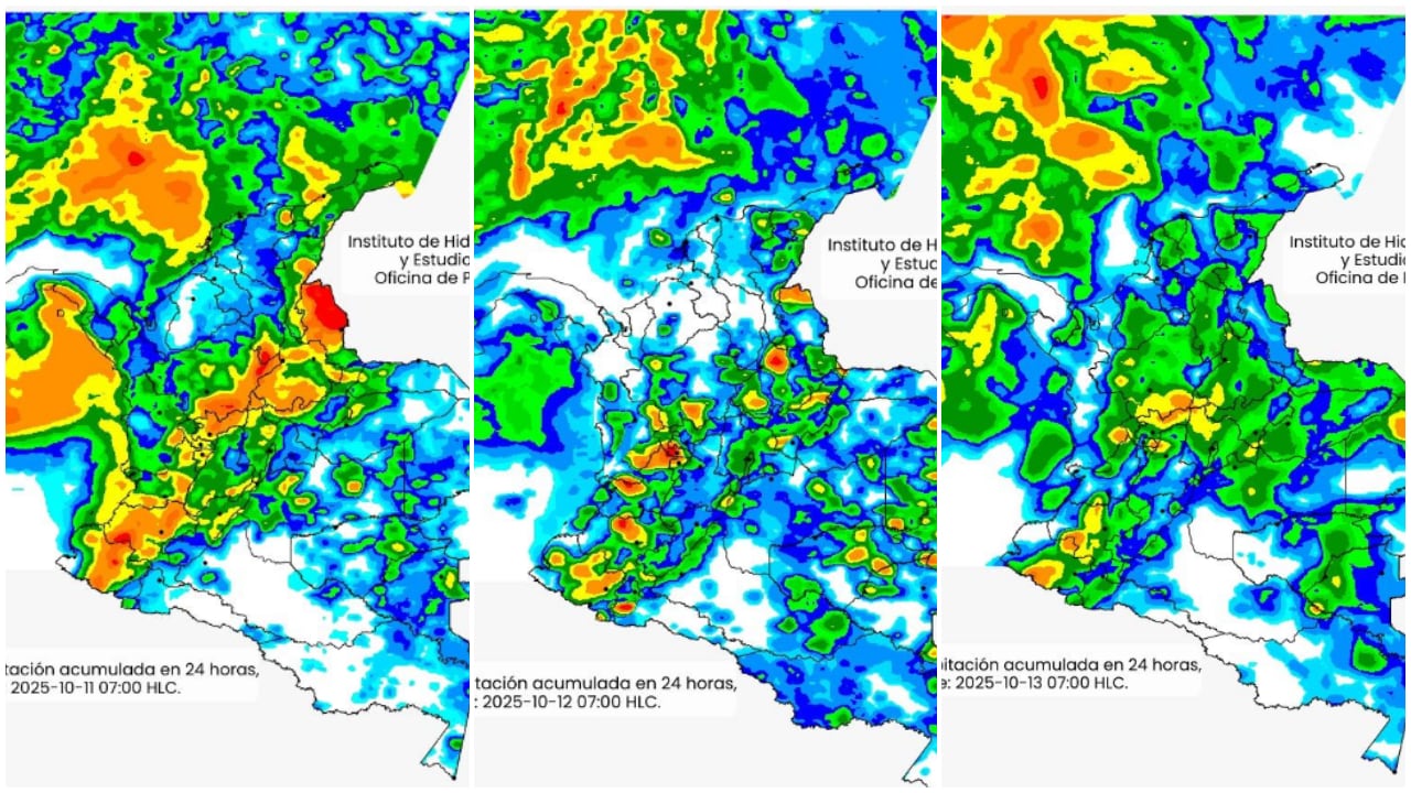 El clima en Colombia el 11,12 y 13 de octubre de 2025