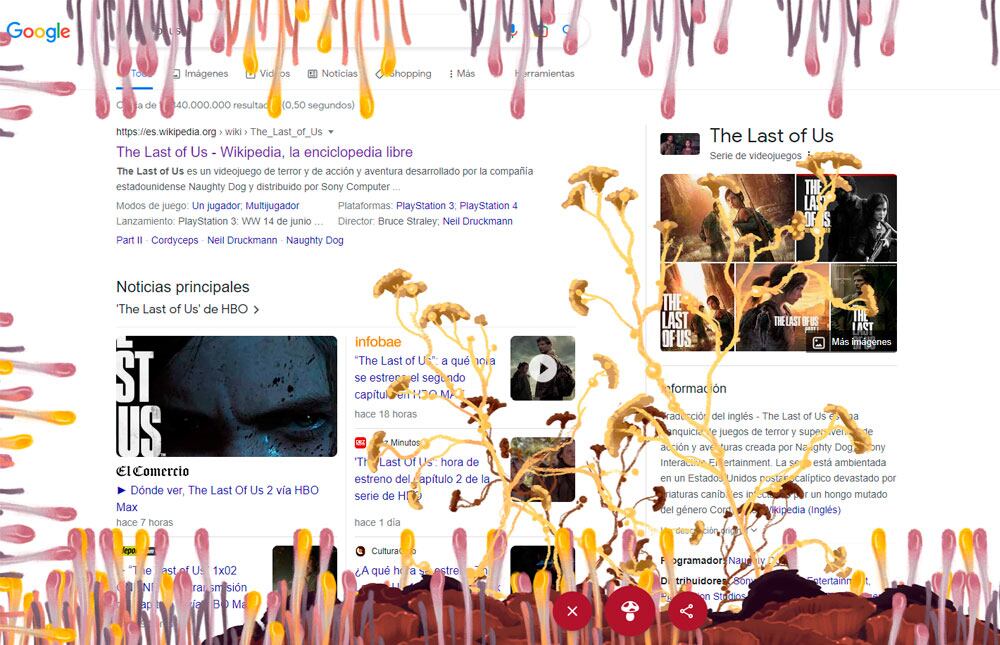 Google imita la infección del hongo de The Last of US en su buscador.