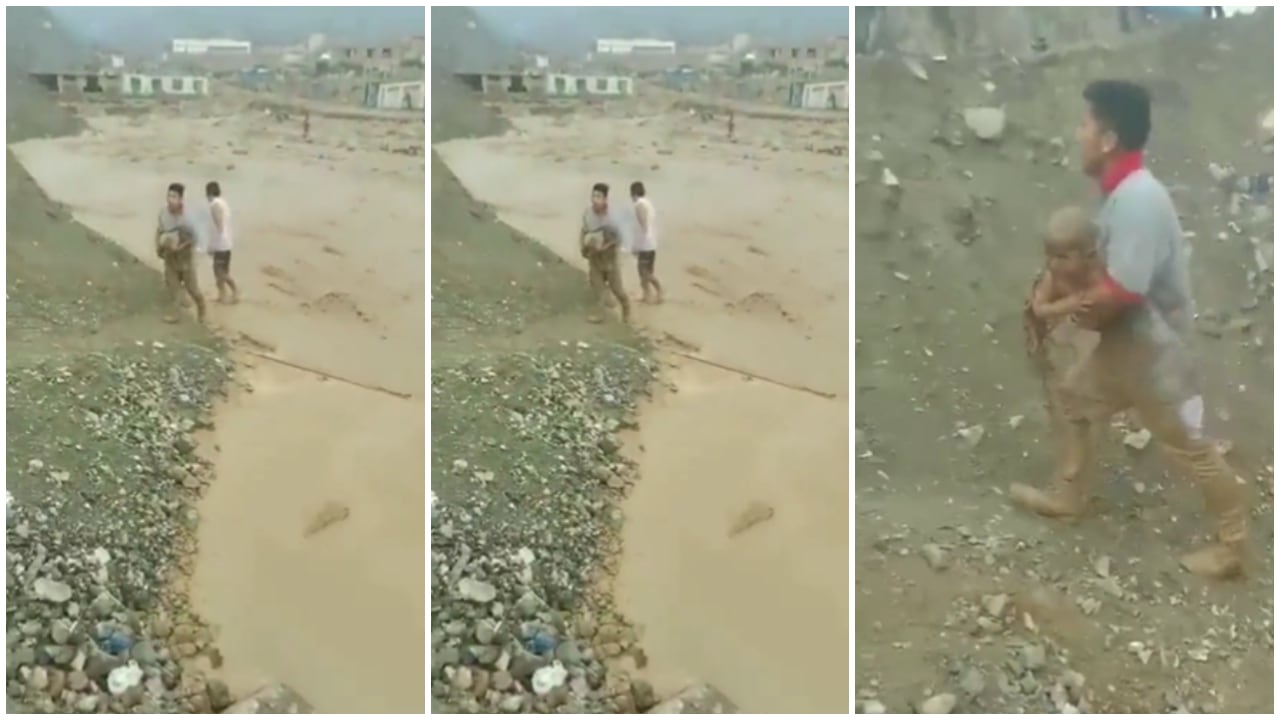 Rescatan a bebé de dos años que era arrastrado por río de lodo en Perú