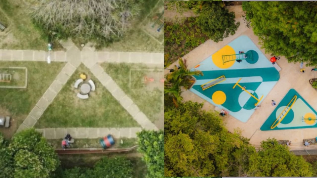 Intervención en parques de la Comuna 7 de Medellín mejora zonas verdes, senderos y mobiliario urbano para el disfrute de la comunidad.