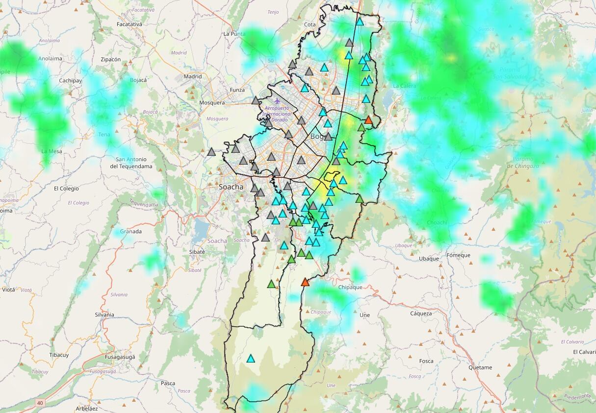 La Candelaria, Antonio Nariño y Los Mártires registran lluvias según el último informe del IDIGER.