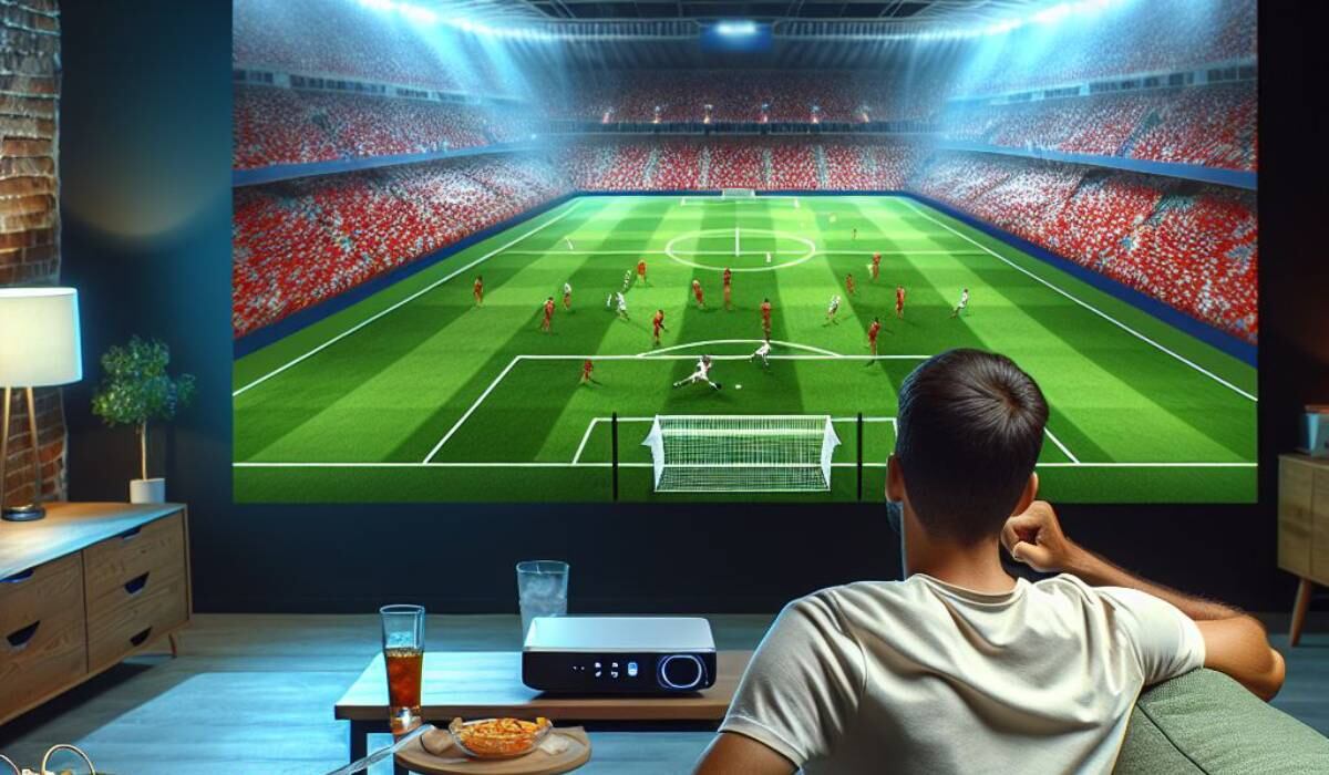 Hincha viendo partidos de futbol desde un proyector