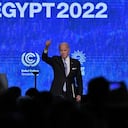 Joe Biden tras su intervención en Egipto.