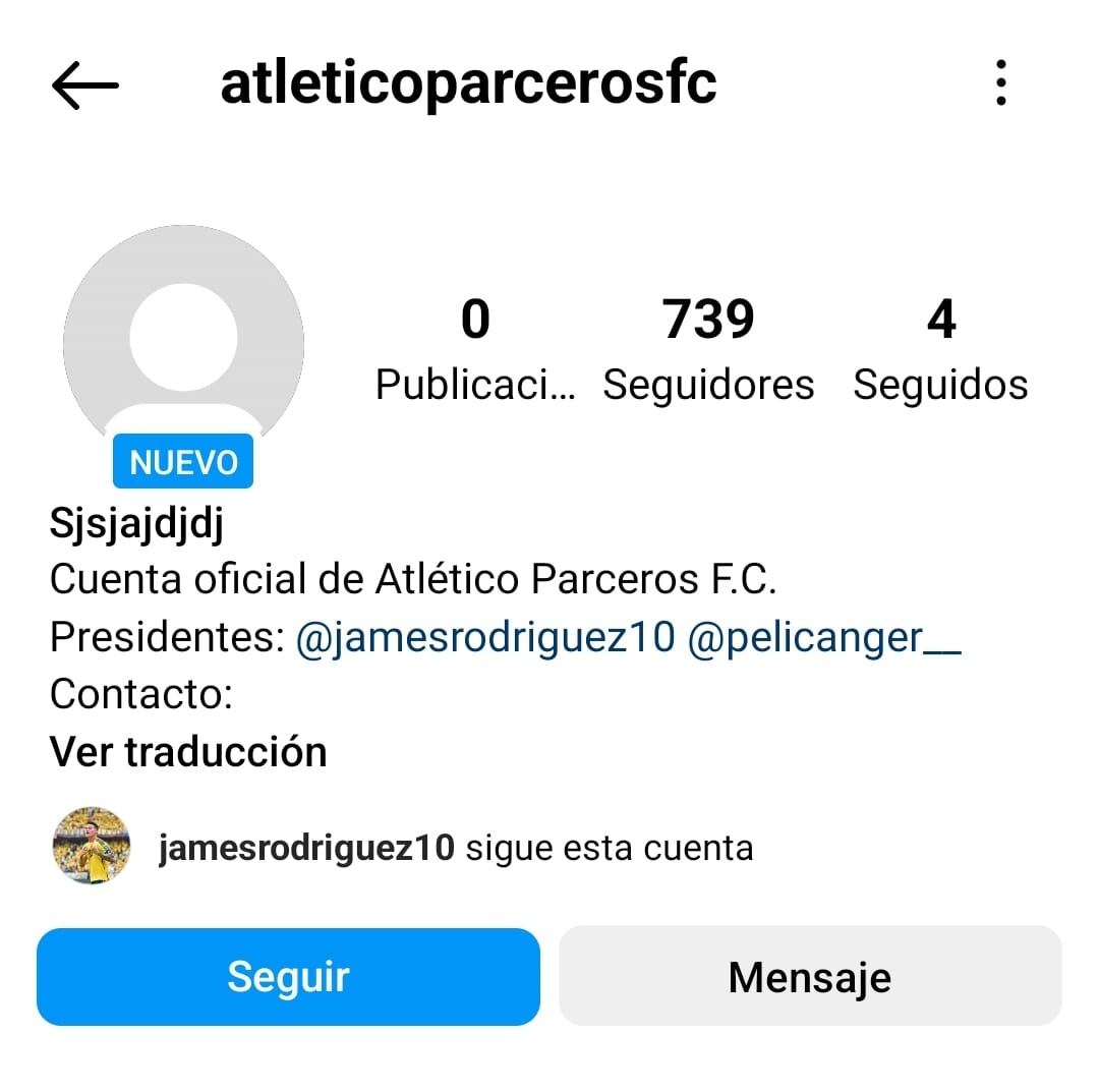 James Rodríguez sigue a la cuenta oficial de Atlético Parceros FC.
