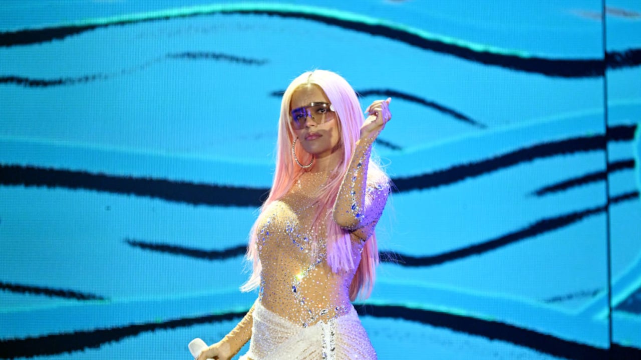 ATLANTA, GEORGIA - SEPTEMBER 21: Singer Karol G performs in concert during her "Mañana Será Bonito" tour at Mercedes-Benz Stadium on September 21, 2023 in Atlanta, Georgia. (Photo by Paras Griffin/Getty Images)