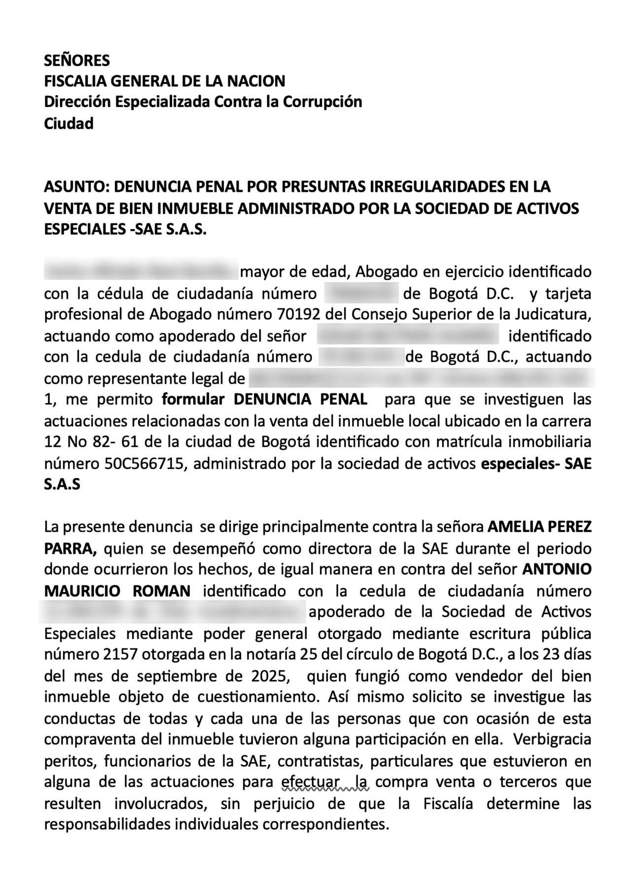 La denuncia señala que el proceso de extinción de dominio no contaba con una decisión judicial definitiva.