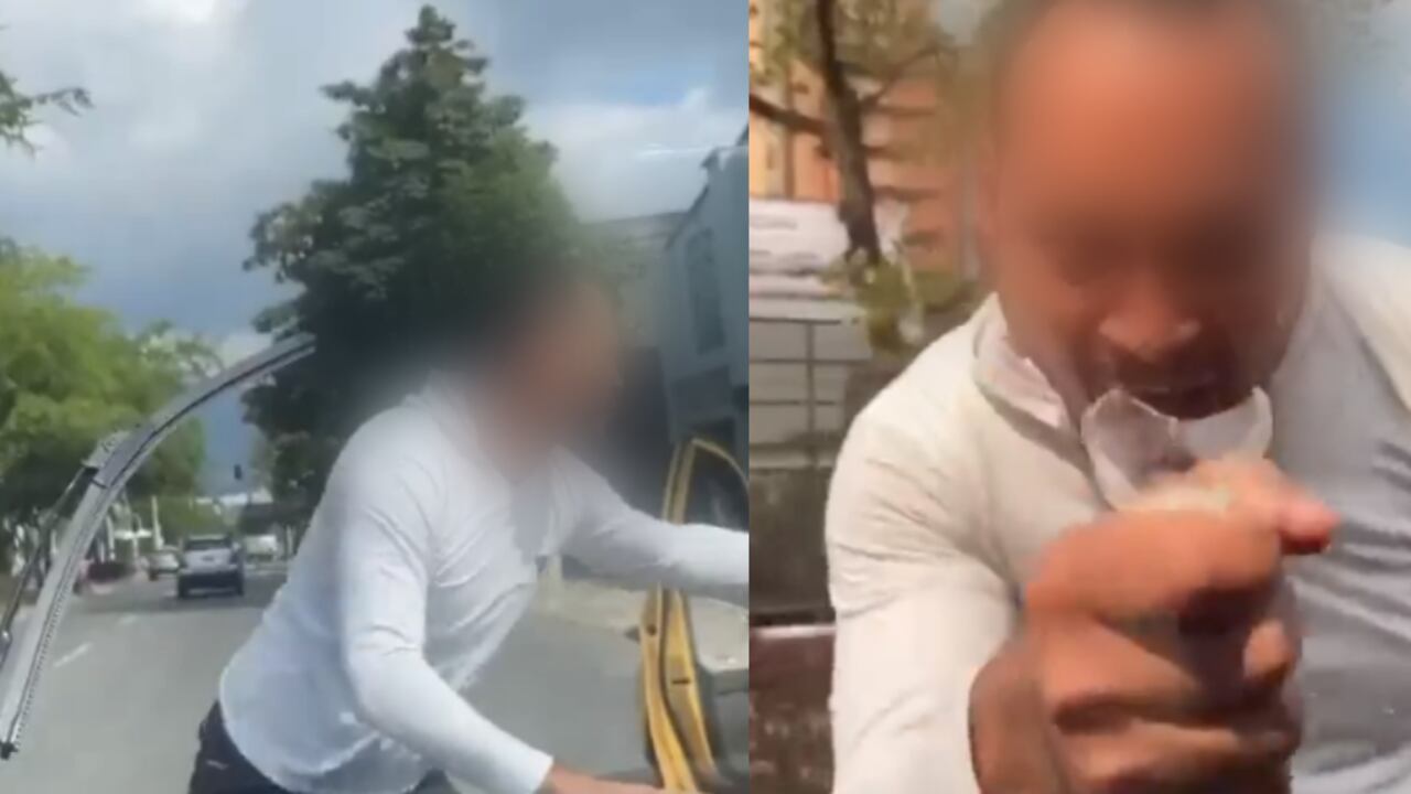 Taxista intenta agredir con un pico de botella a un conductor en Medellín.