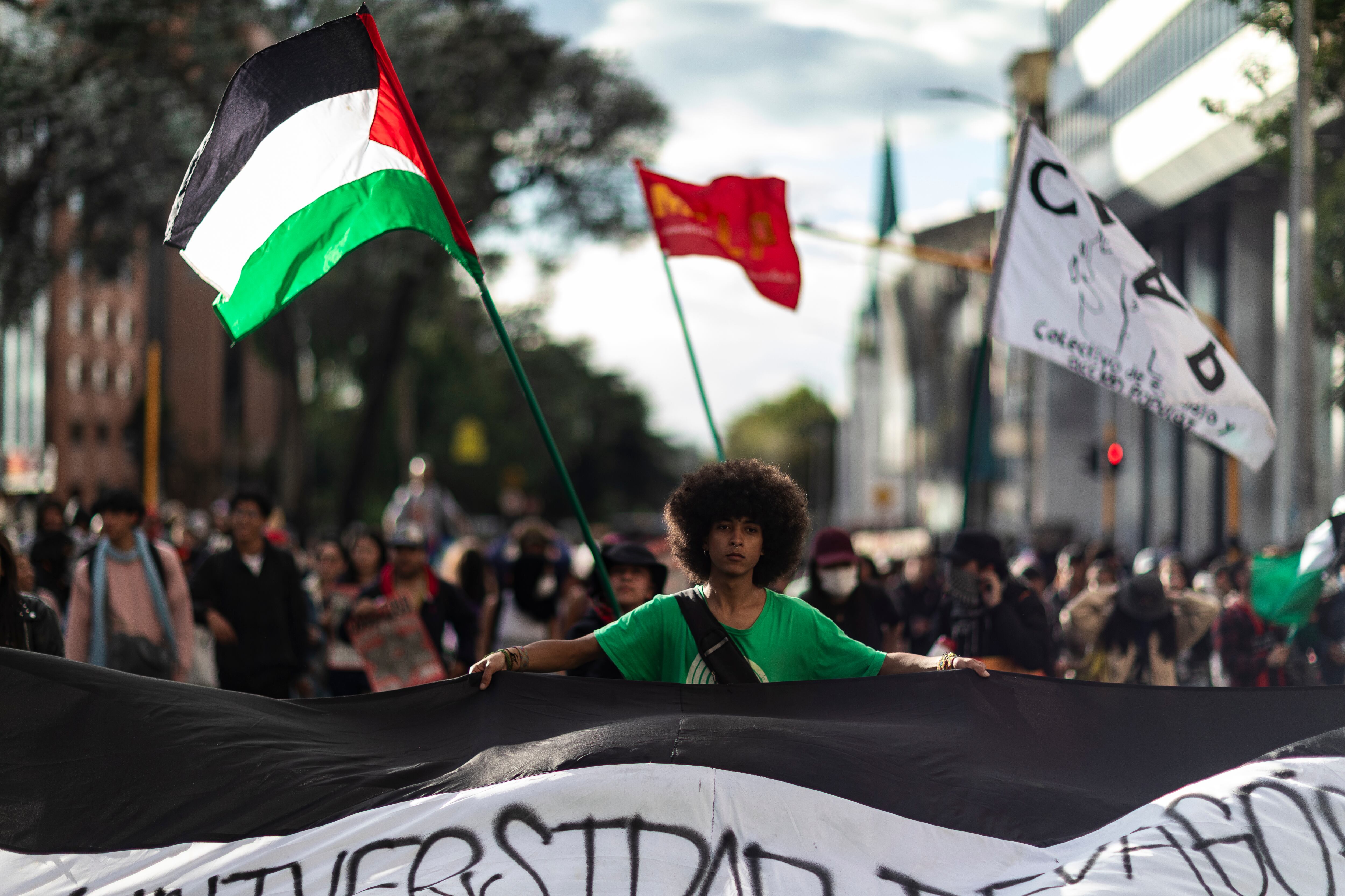 Manifestación a favor de Palestina y por la interceptación por parte del Estado de Israel a la Flotilla que se dirigía a Gaza con ayuda humanitaria y defensores de derechos humanos, entre ellos dos colombianas