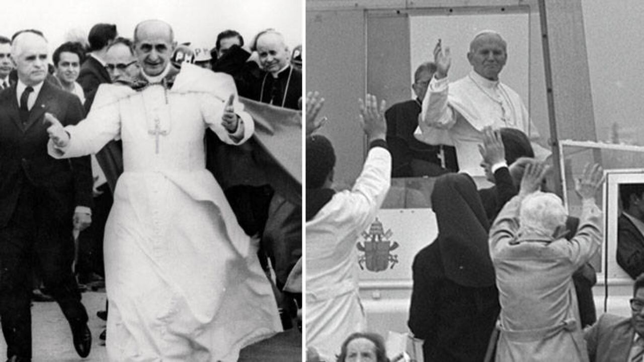 Pablo VI y Juan Pablo II durante sus respectivas visitas a Colombia
