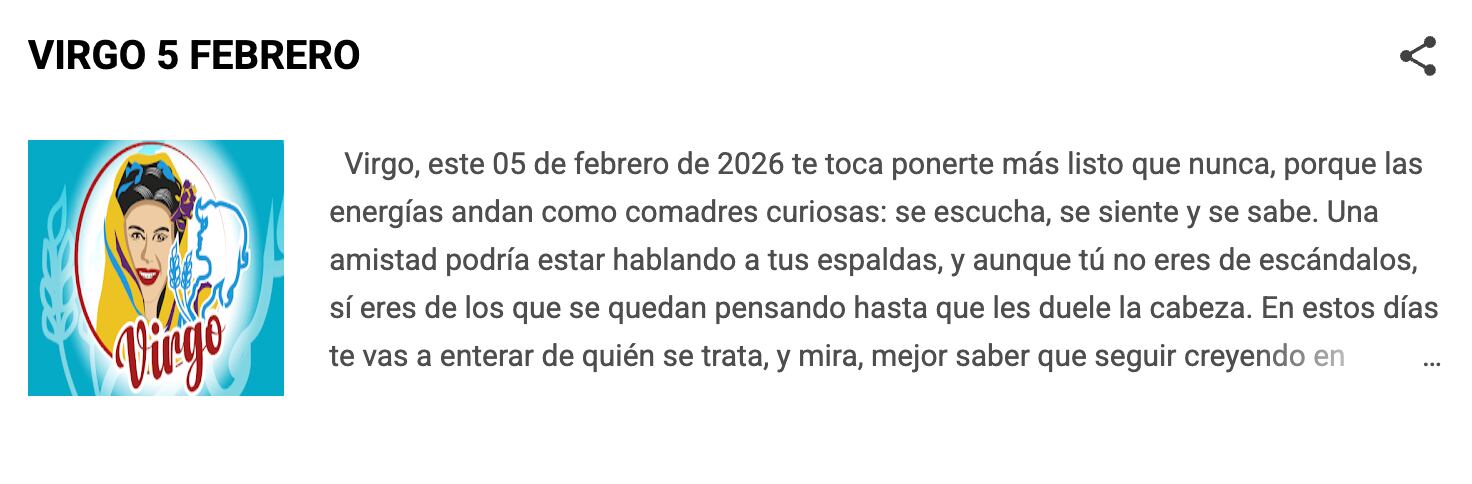 Horóscopo de Virgo para hoy, según Nana Calistar