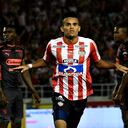 Luis Díaz celebrando un gol con Junior en el 2018