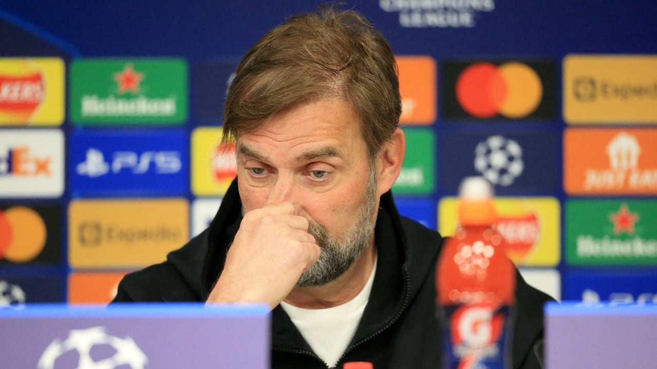 Liverpool's German manager Jurgen Klopp attends a press conference at Anfield Stadium in Liverpool, north west England, on April 26, 2022, on the eve of their UEFA Champions League semi-final first leg football match against Villarreal. (Photo by Lindsey Parnaby / AFP)