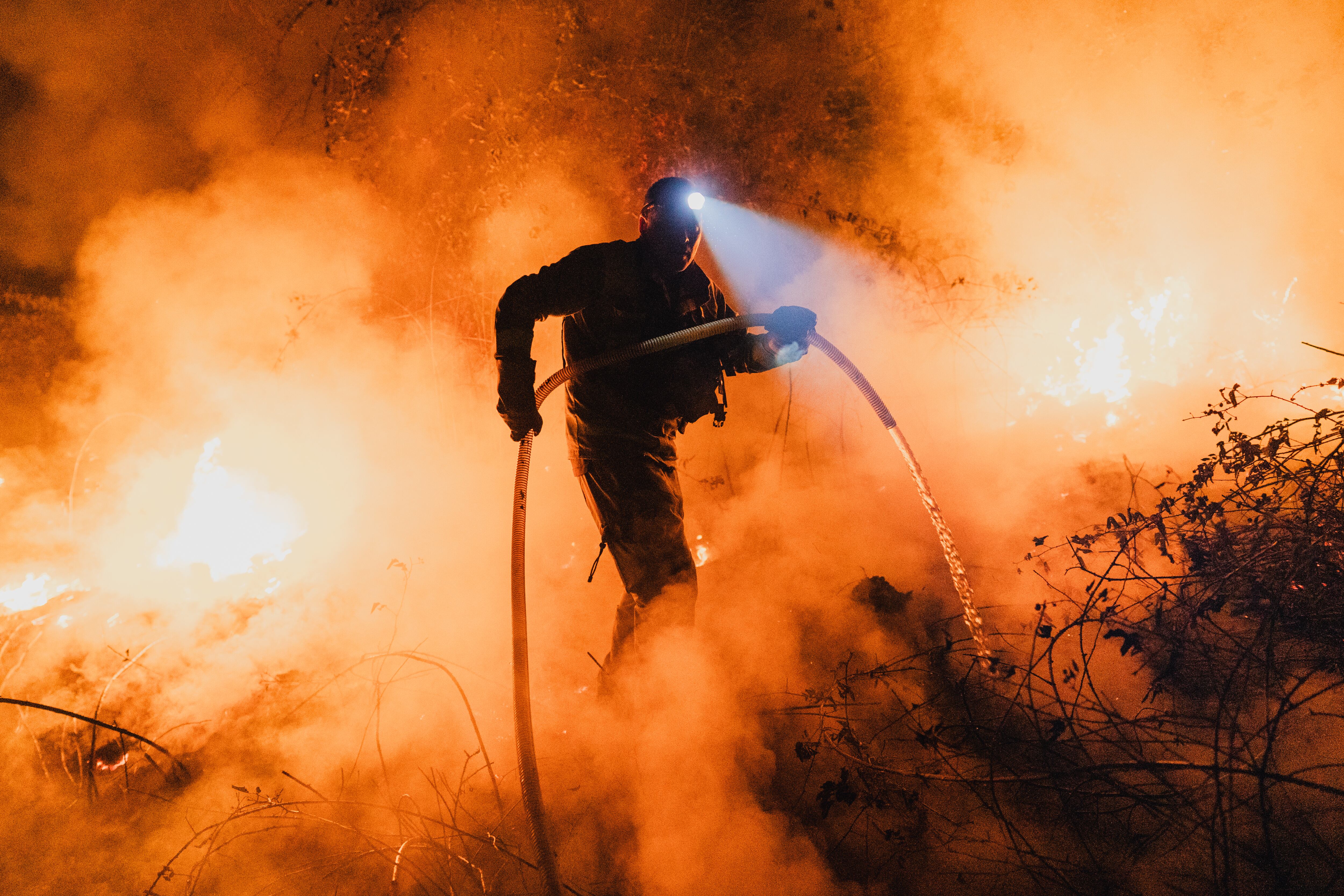 Esfuerzos de los bomberos por acabar con los incendios en España