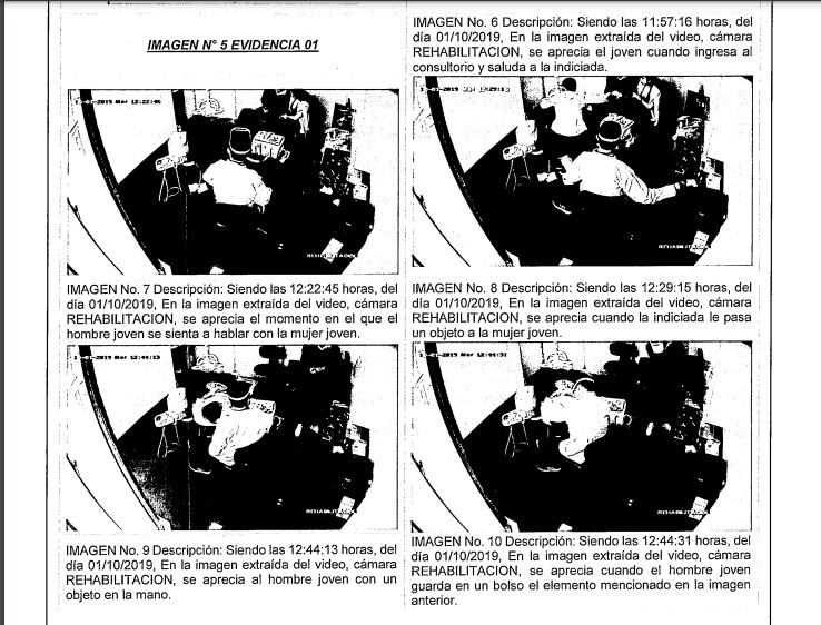 En estas cuatro imágenes se ve como se pasan elementos entre Aida Victoria Merlano, la excongresita Aida Merlano Revolledo, y su hijo Esteban José Manzaneda. Aparece la famosa maleta.