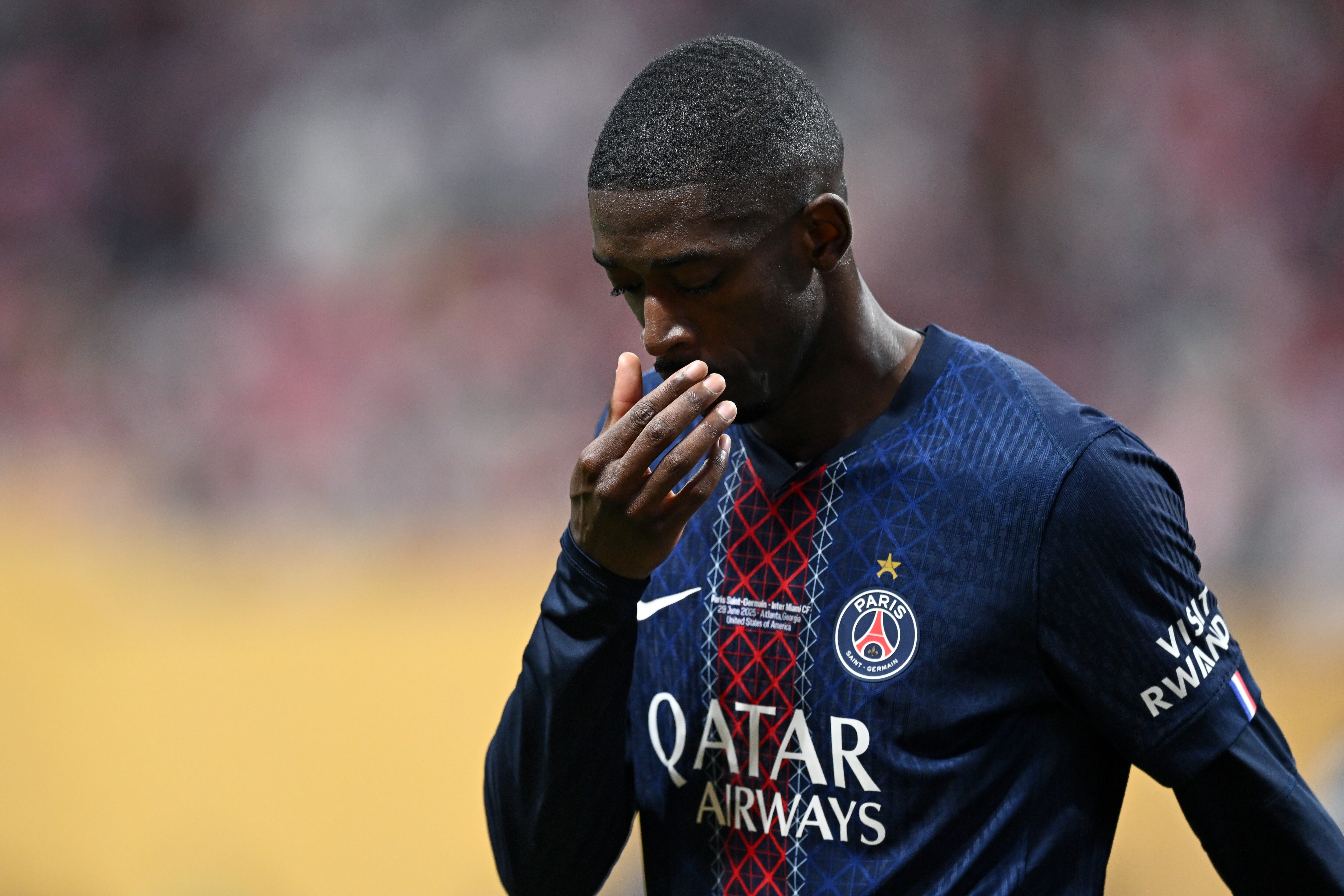 ATLANTA, GEORGIA - JUNE 29:  Ousmane Dembele' of Paris Saint-Germain reacts with disappointment during the FIFA Club World Cup 2025 round of 16 match between Paris Saint-Germain and Inter Miami CF at Mercedes-Benz Stadium on June 29, 2025 in Atlanta, Georgia. (Photo by Image Photo Agency/Getty Images)