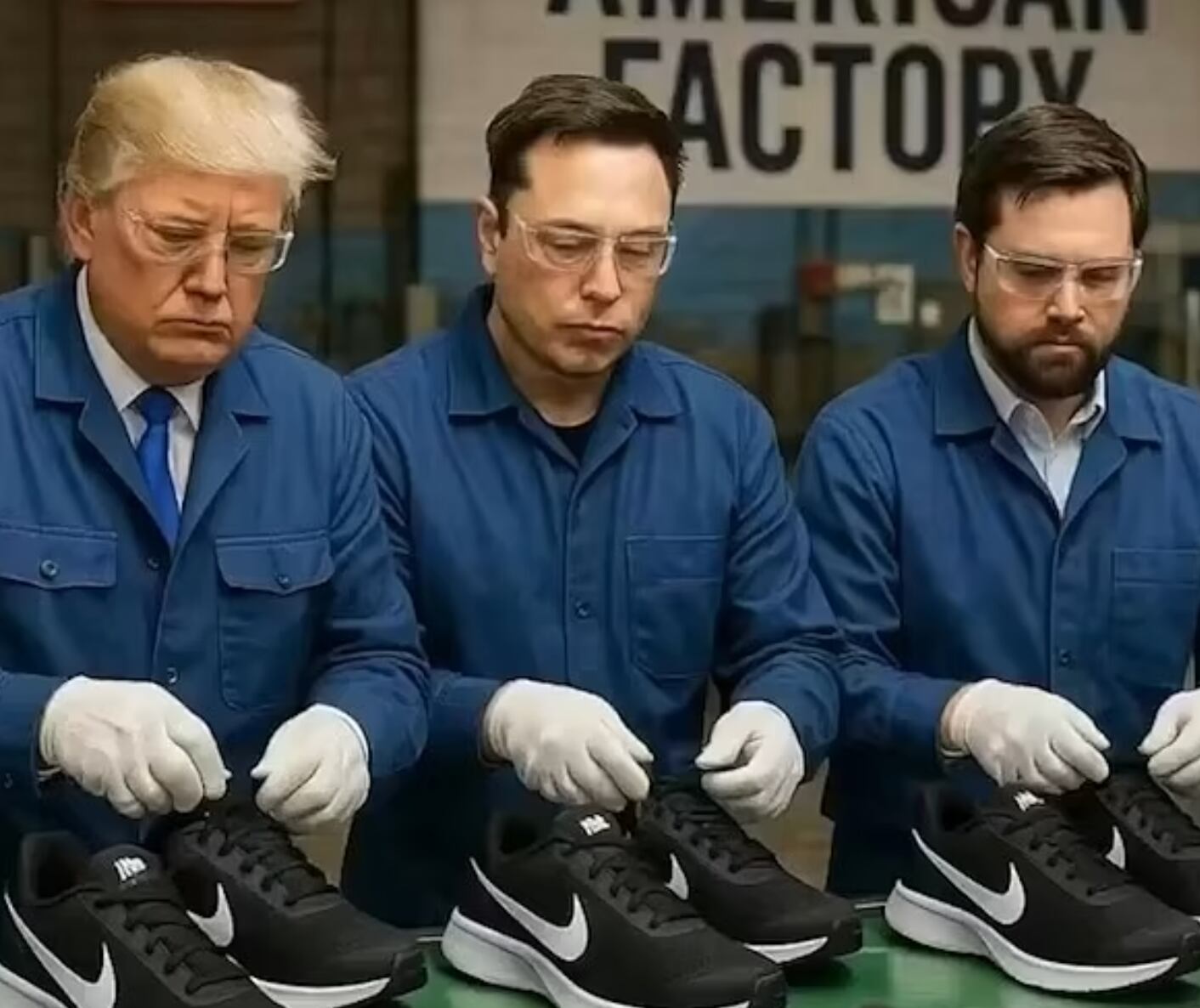 Donald Trump, Elon Musk y J.D. Vance en una maquila