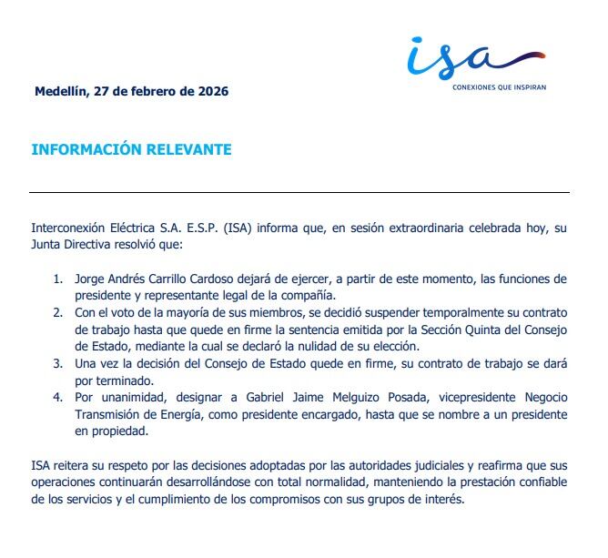 Comunicado junta directiva ISA