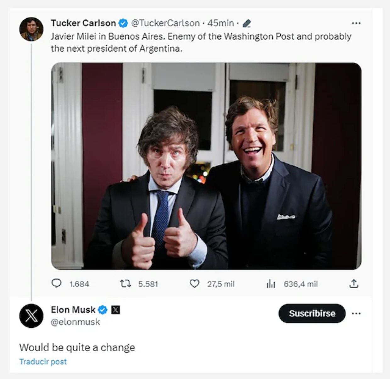 El mensaje de Musk fue eliminado minutos después de haberlo publicado