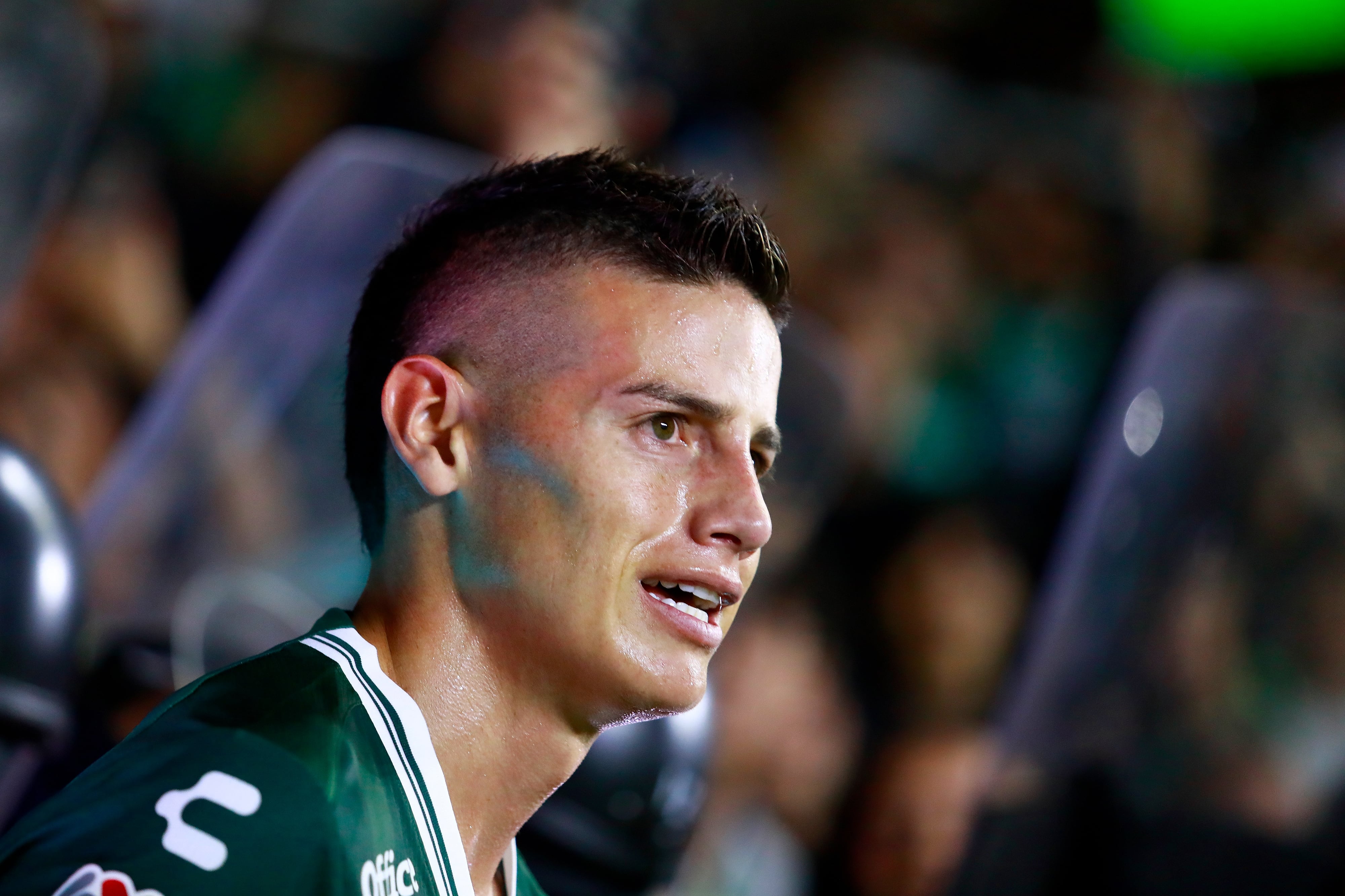 LEON, MEXICO - JULY 13: James Rodriguez of Leon looks on during the 1st round match between Leon and Atletico San Luis as part of the Torneo Apertura 2025 Liga MX at Leon Stadium on July 13, 2025 in Leon, Mexico. (Photo by Leopoldo Smith/Getty Images)