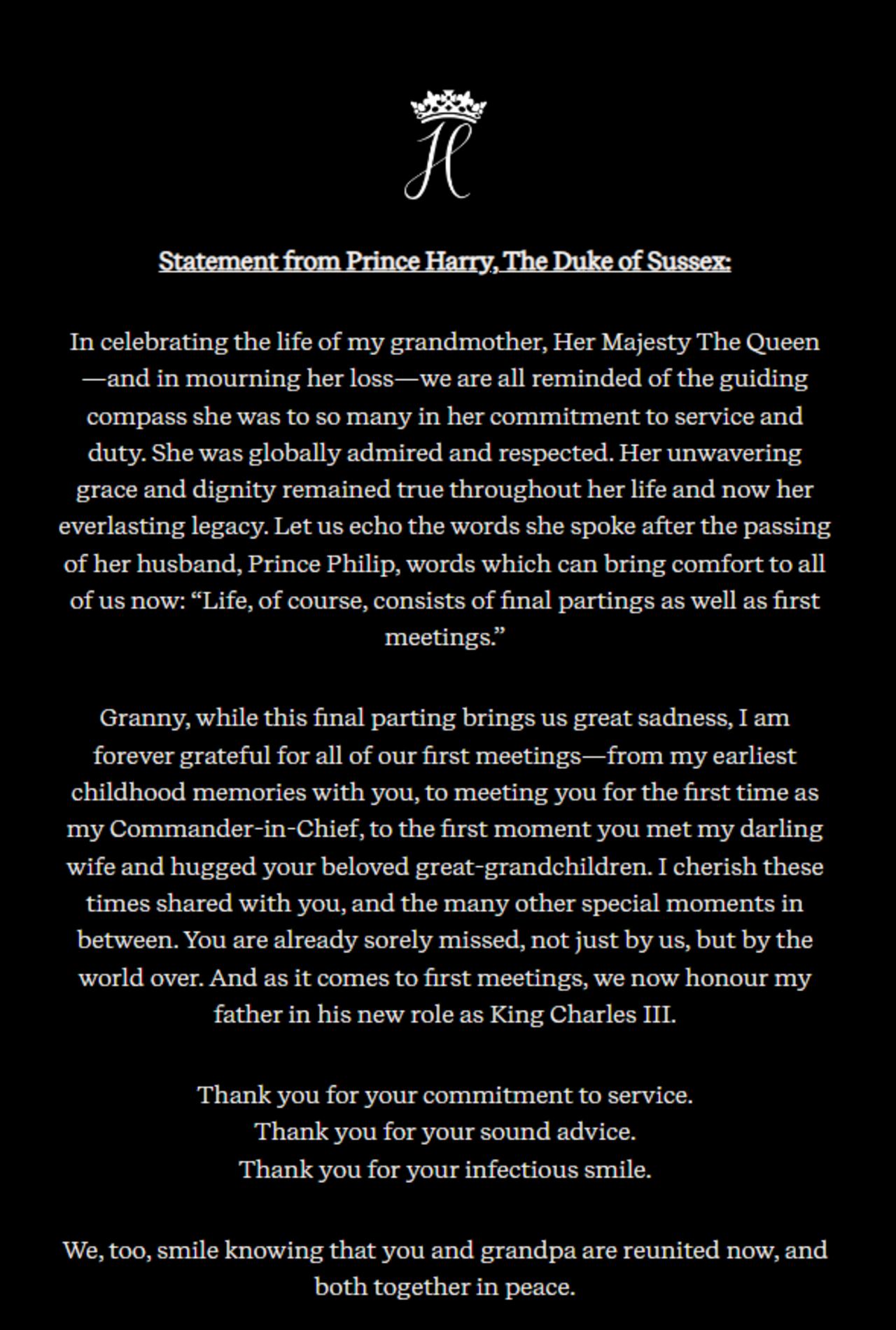 Mensaje príncipe Harry a su abuela, la reina Isabel II