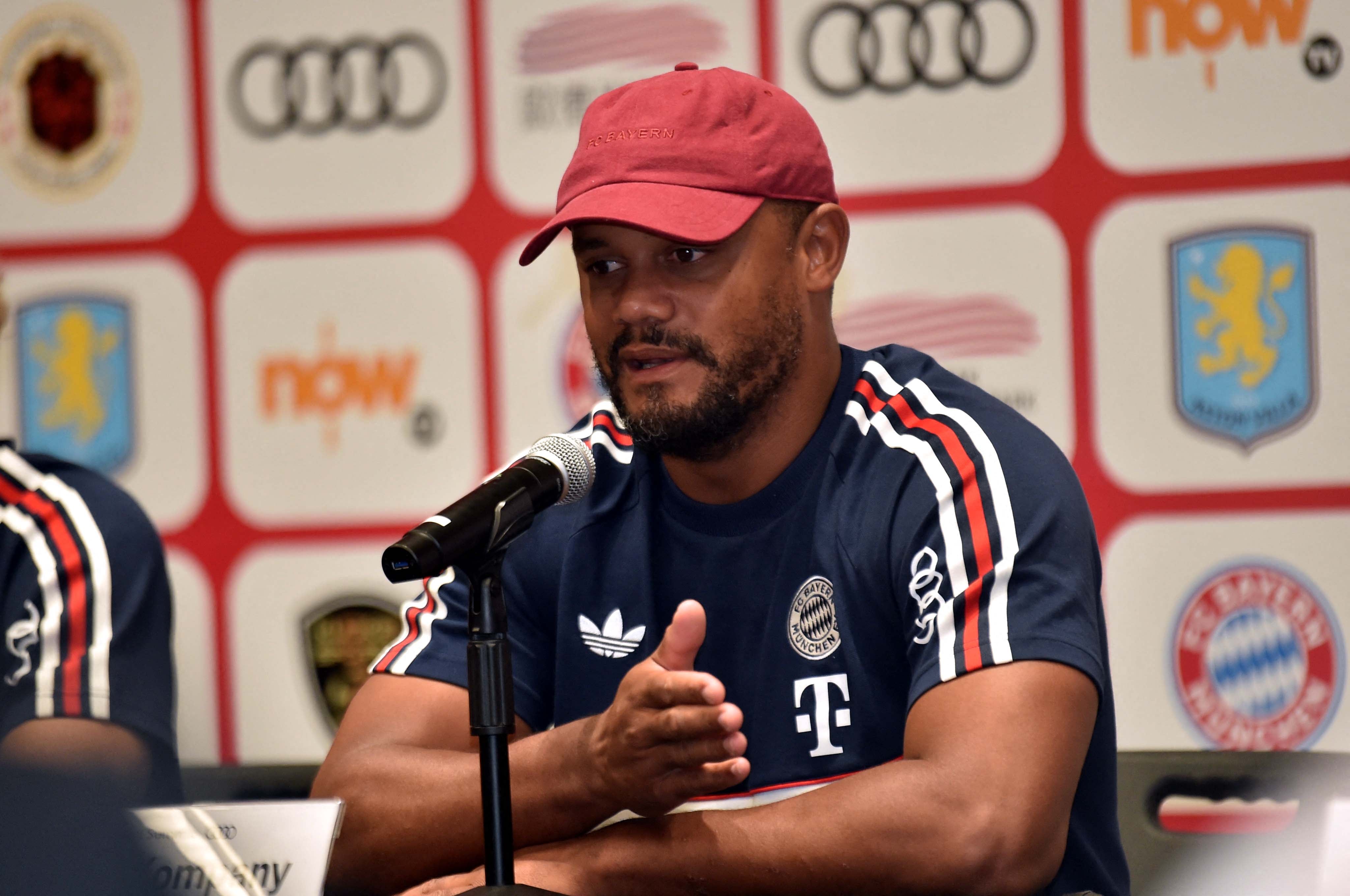 (260806) -- HONG KONG, Aug. 6, 2026 (Xinhua) -- Vincent Kompany, head coach of Bayern Munich attends a press conference ahead of a pre-season friendly football match between Bayern Munich and Aston Villa in Hong Kong, south China, Aug. 6, 2026. (Xinhua/Lo Ping Fai) (Photo by Lo Ping Fai / Xinhua via AFP)