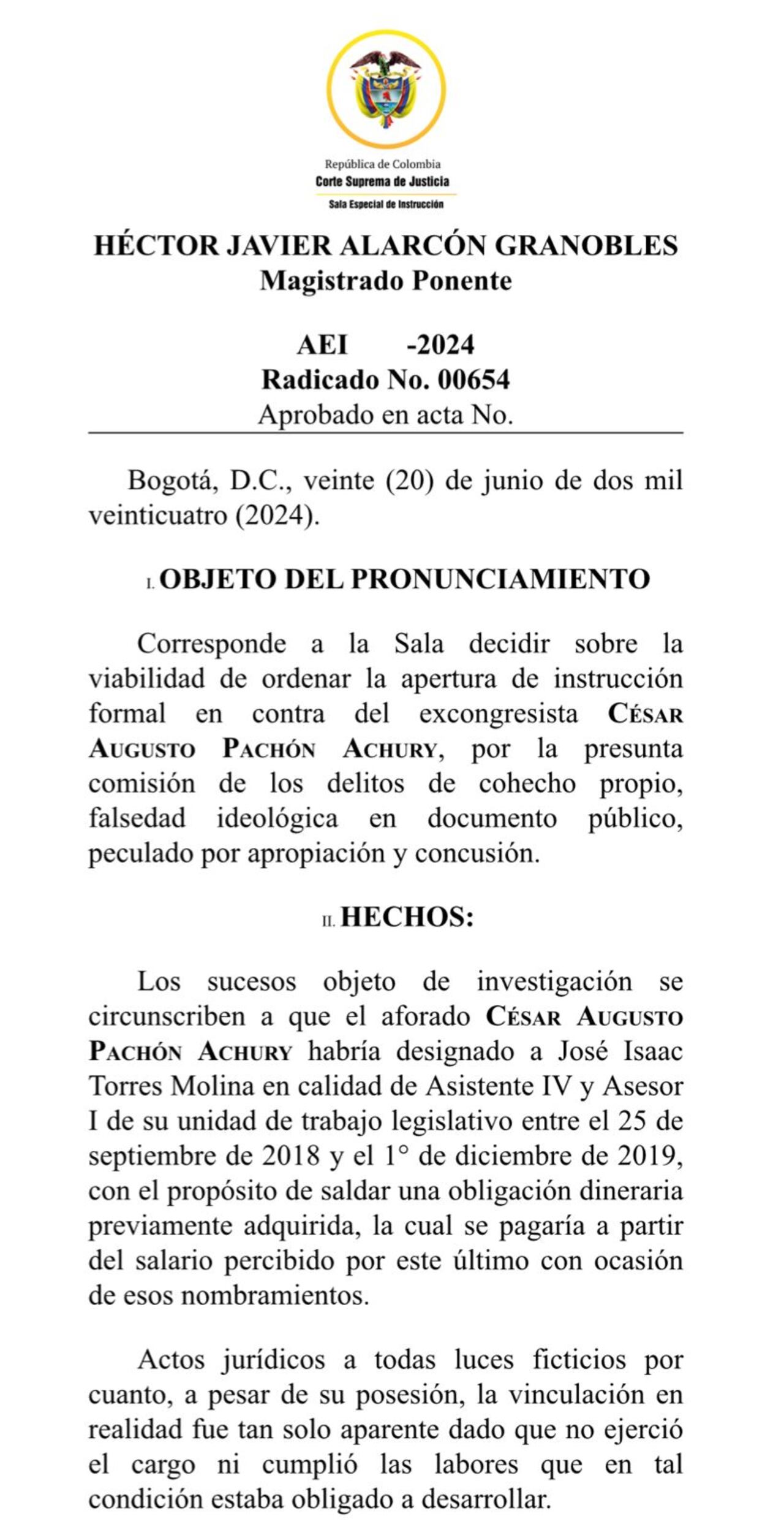 El magistrado Héctor Alarcón de la Corte Suprema lleva la investigación contra el excongresista del Partido Mais.