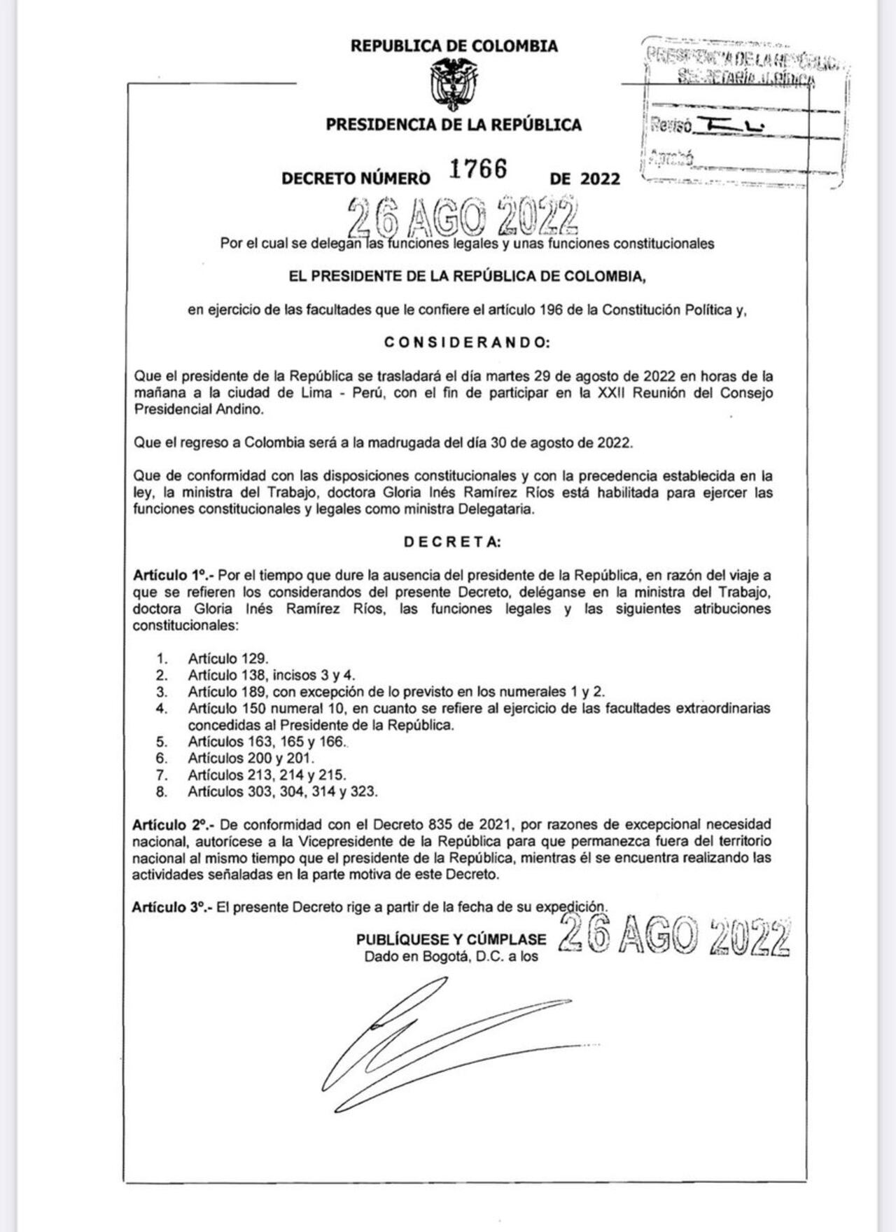Decreto funciones presidenciales