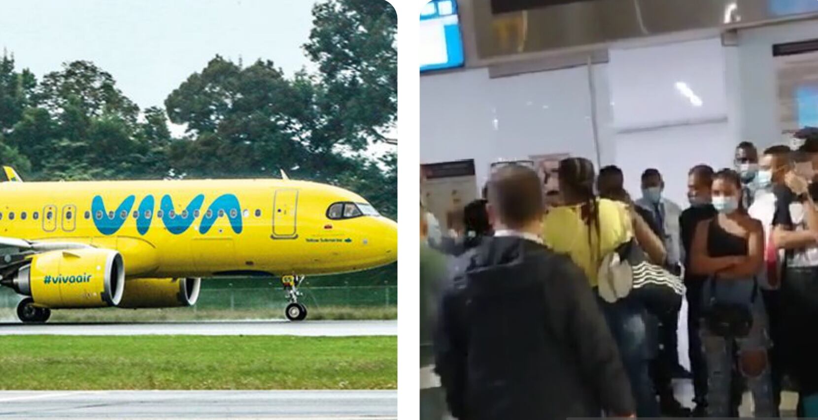 Pasajeros afectados por cancelación de operaciones de Viva Air protestan en el Aeropuerto Alfonso Bonilla Aragón de Palmira, Valle.