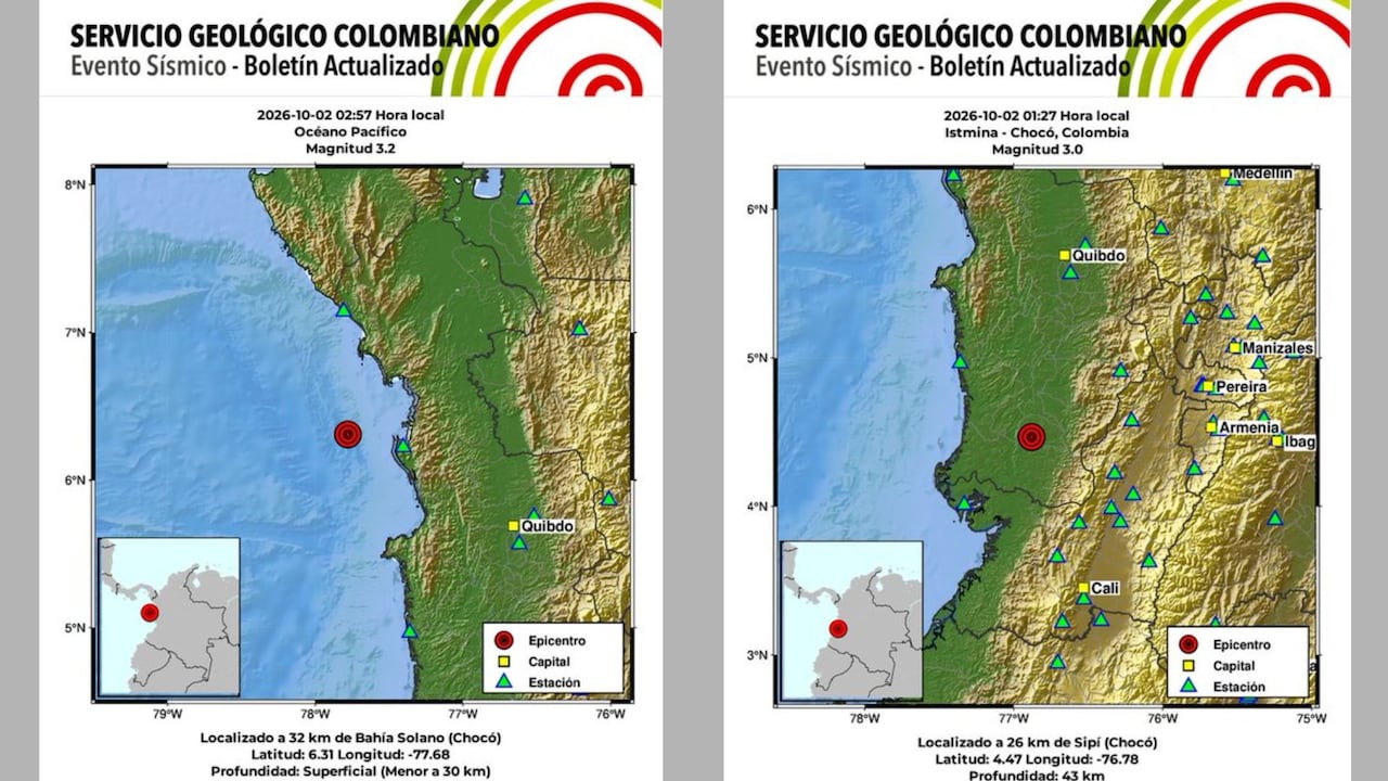 Reporte del SGC de los do temblores que sacudieron a Colombia hoy