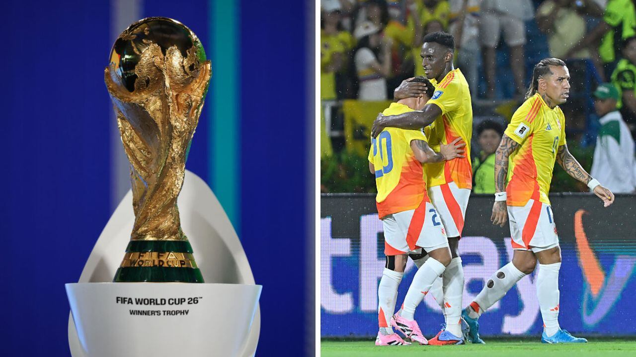 Trofeo del Mundial y jugadores de la Selección.