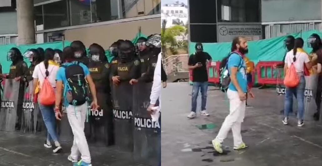Lucas Villa saludando a los agentes de la Policía