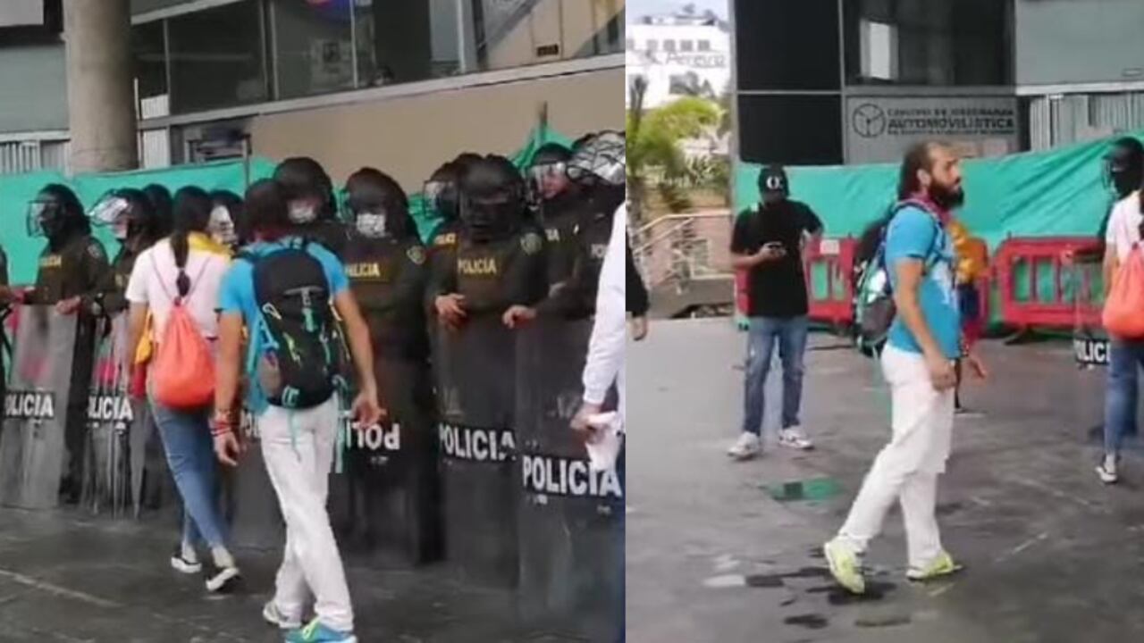 Lucas Villa saludando a los agentes de la Policía.