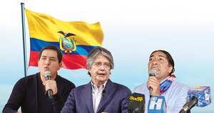De izquierda a derecha, Andrés Arauz, Guillermo Lasso y Yaku Pérez. Ellos encabezan la carrera por la presidencia.