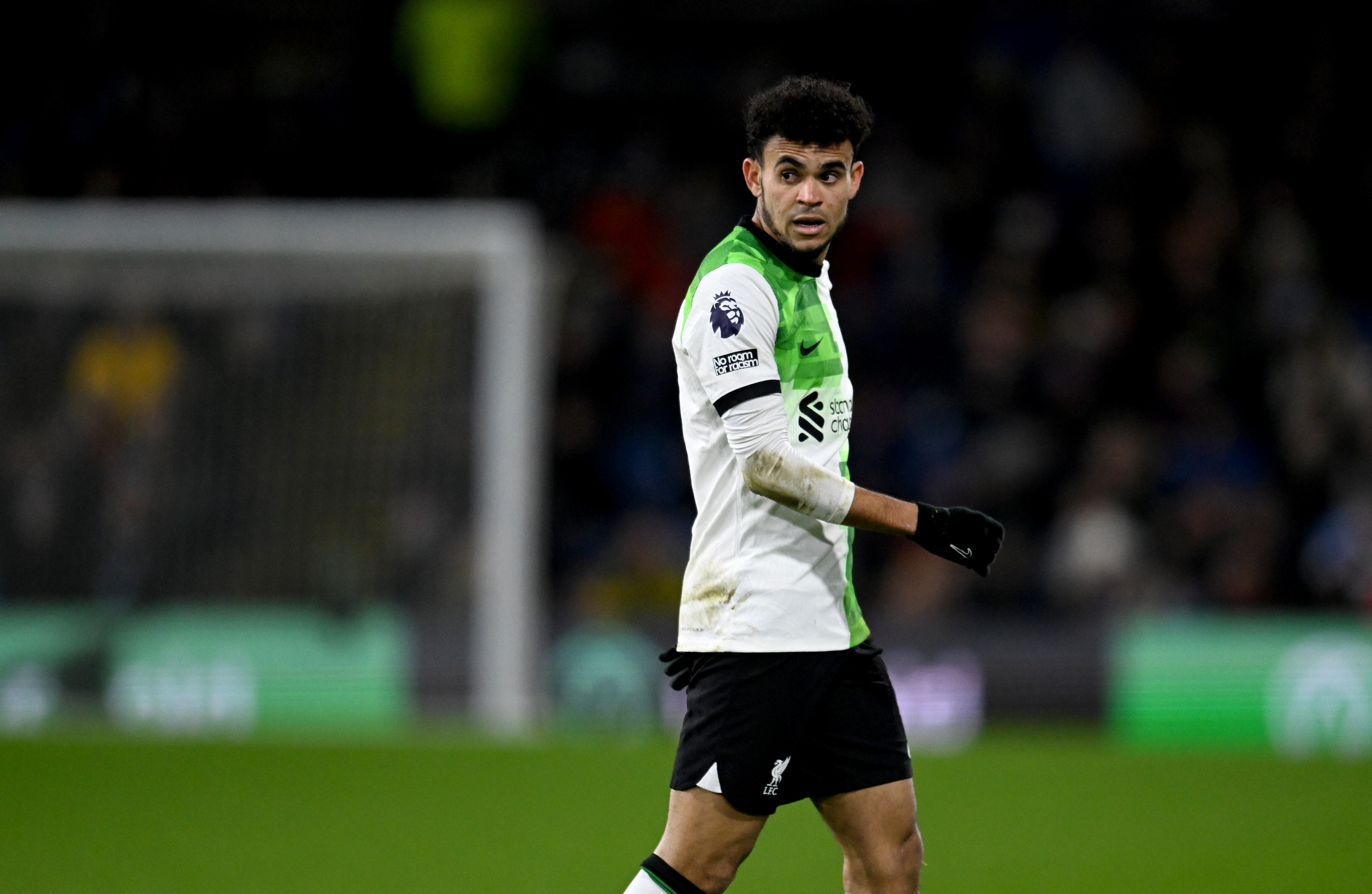 BURNLEY, ENGLAND - DECEMBER 26: (THE SUN OUT, THE SUN ON SUNDAY OUT) Luis Diaz of Liverpool during the Premier League match between Burnley FC and Liverpool FC at Turf Moor on December 26, 2023 in Burnley, England. (Photo by Andrew Powell/Liverpool FC via Getty Images)