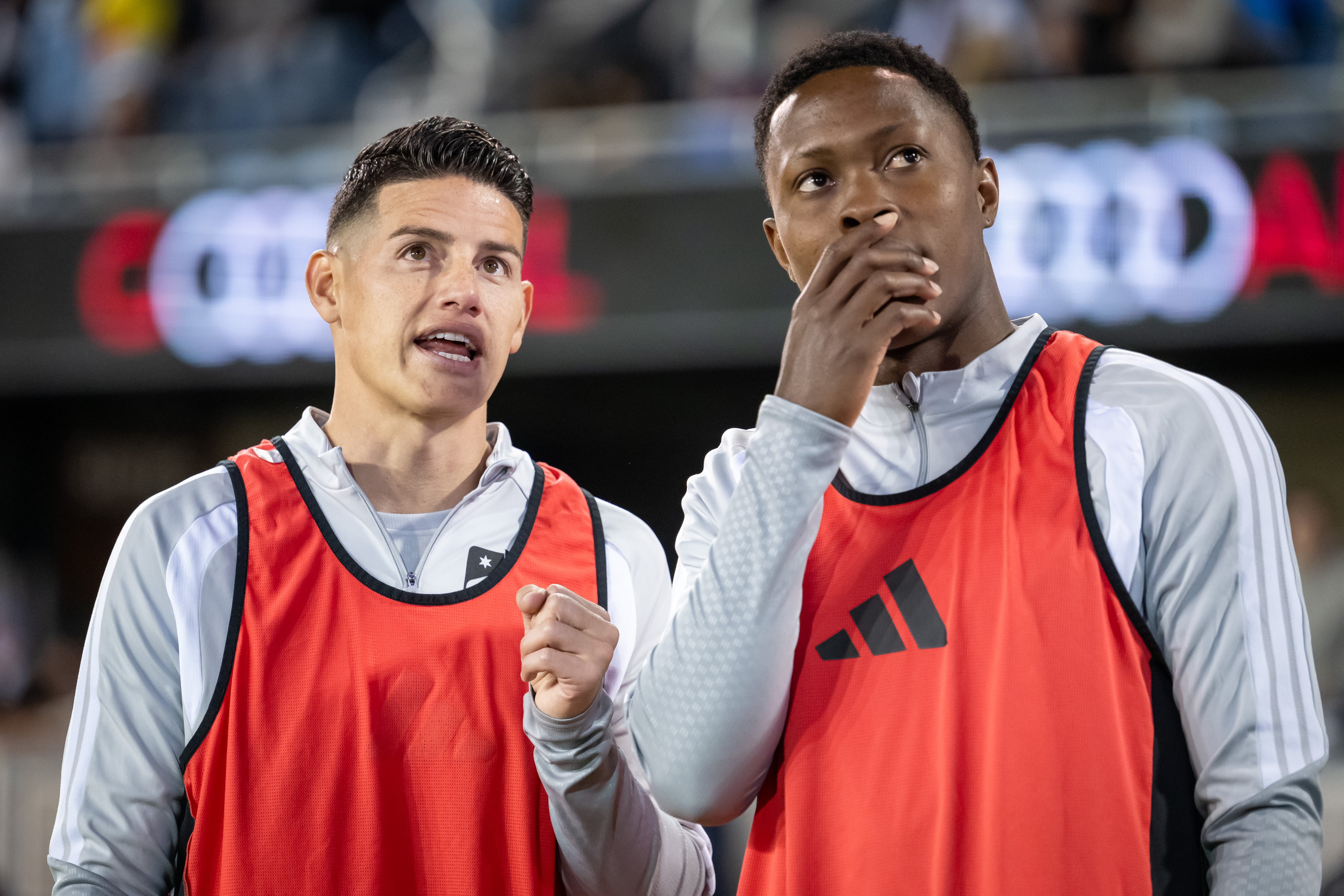 SAN JOSE, CA - APRIL 28: James Rodríguez #10 and Mauricio Gonzalez #18 of Minnesota United FC watch a replay on the scoreboard during a game between Minnesota United FC and San Jose Earthquakes at PayPal Park on April 28, 2026 in San Jose, California. (Photo by Lyndsay Radnedge/ISI Photos/ISI Photos via Getty Images)