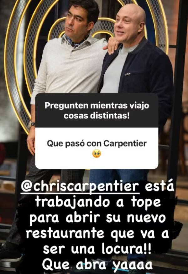 Jorge Rausch y Chris Carpentier fueron colegas en MasterChef Celebrity.