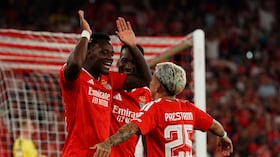 LISBON, PORTUGAL - OCTOBER 15: Jhon Duran of SL Benfica celebrates scoring his team’s first goal with Gianluca Prestianni during the UEFA Europa League 2026/27 League Phase MD2 match between SL Benfica and Celtic FC at Estadio do SL Benfica on October 15, 2026 in Lisbon, Portugal. (Photo by Gualter Fatia/Getty Images)