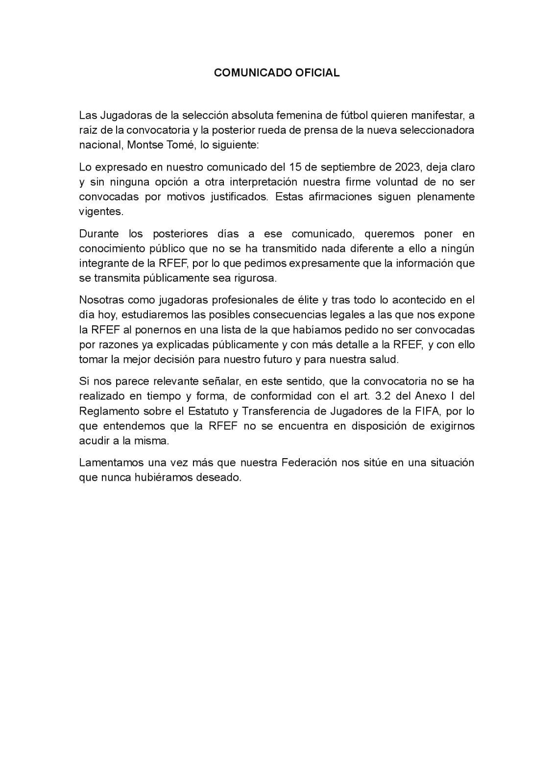 Las jugadoras rechazan la última convocatoria de la Selección Española