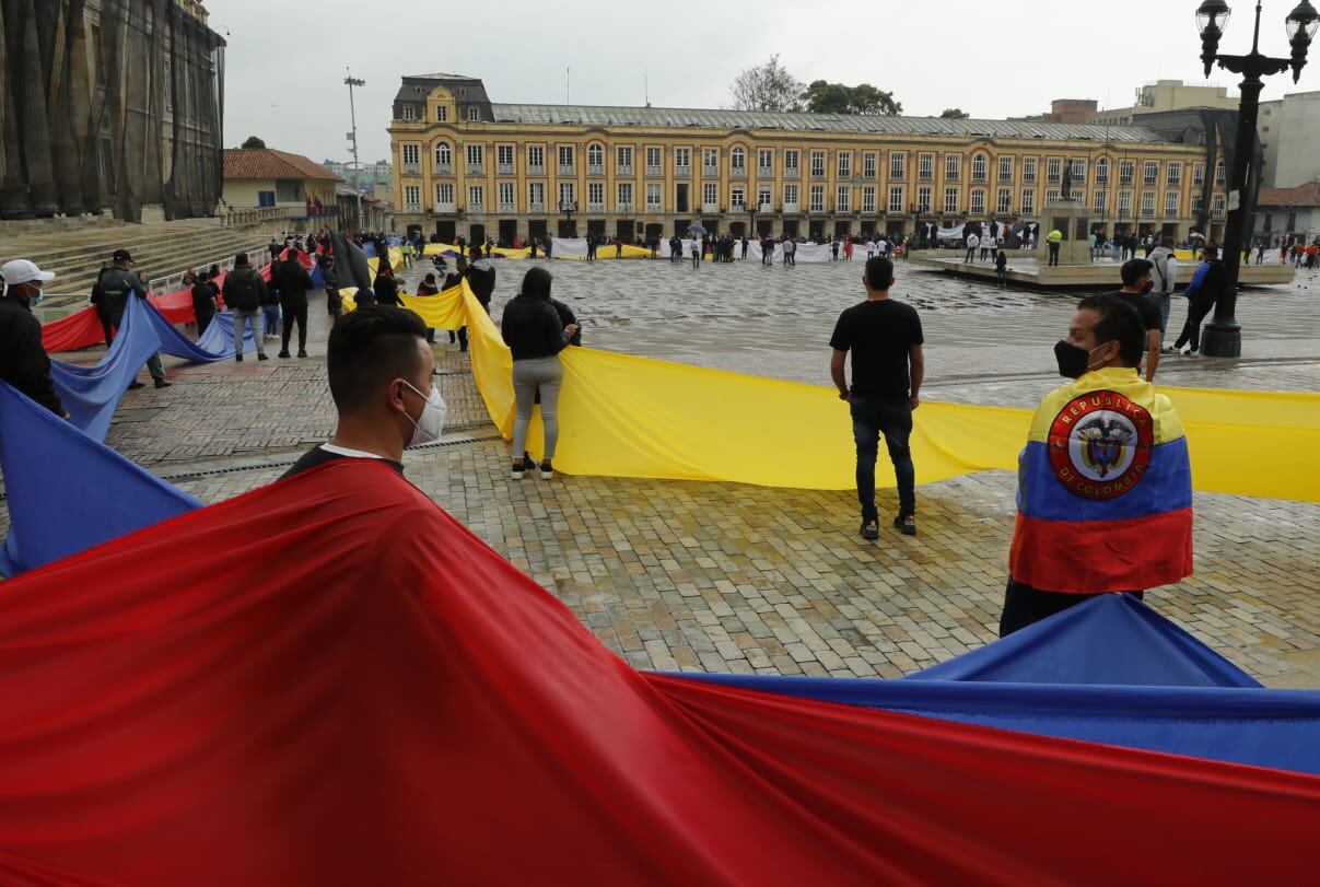 Protestas en la Plaza de Bolívar vendedores de San Victorino solicitando apertura del Madrugón