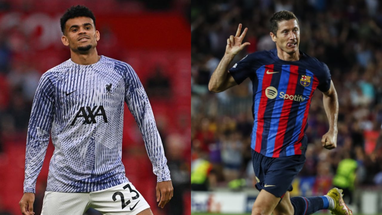Luis Díaz y Robert Lewandowski, Champions League. Foto: AFP/Paul ELLIS//AP /Joan Monfort