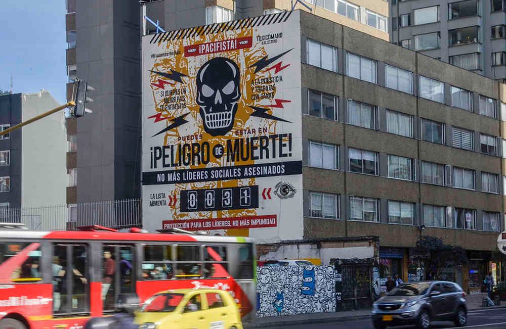 ‘Mural por los líderes asesinados’ (Toxicómano)  Calle 69 con carrera Séptima. Foto: Diana Rey Melo /Semana.