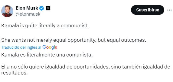 Musk arremetió una vez más contra la vicepresidenta de Estados Unidos, Kamala Harris