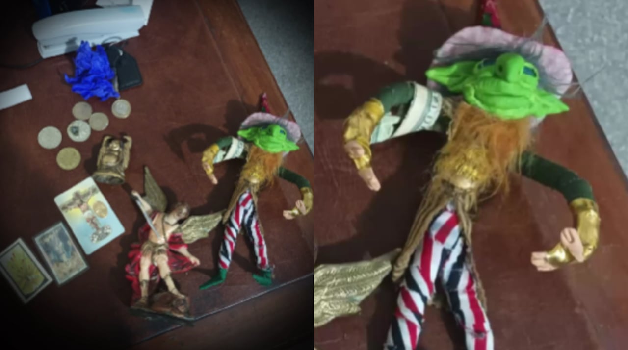 Elementos de santería halladas al capturado.