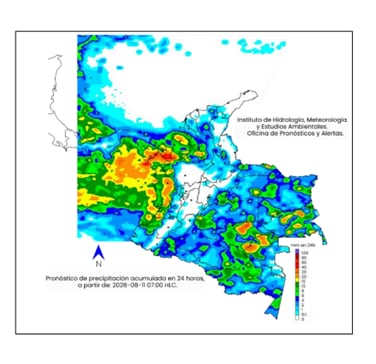 Mapa del clima en Colombia para martes 11 de agosto.