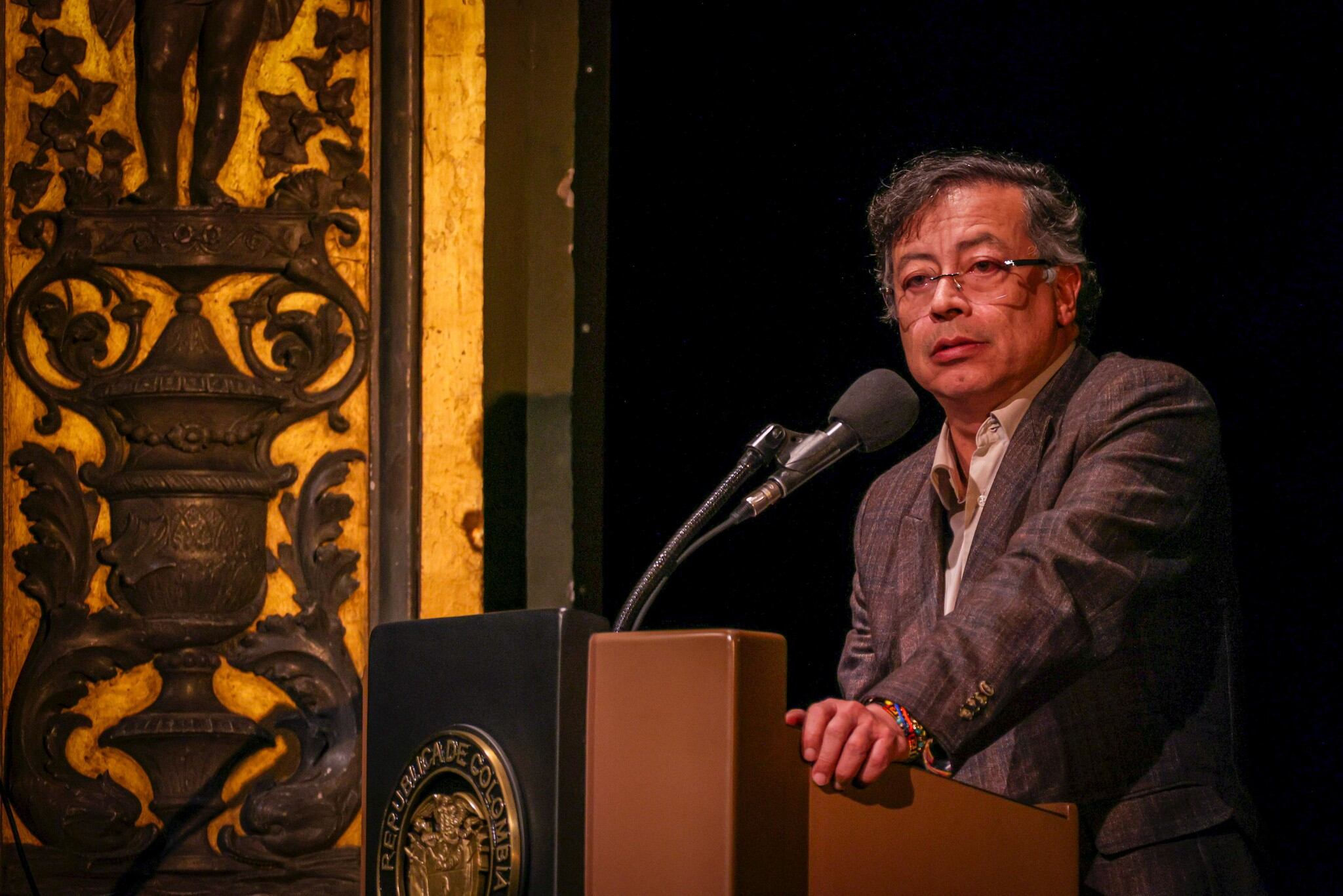 El presidente, Gustavo Petro, durante el "Conversatorio en defensa del orden constitucional", en Bogotá, el 20 de agosto de 2025