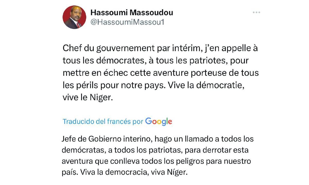 El jefe del Estado Mayor de las fuerzas armadas de Níger anunció el jueves "suscribir la declaración" de los militares golpistas